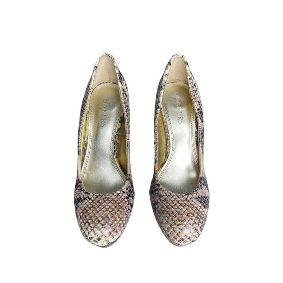 Bakers Womens‎ Melina Platform High Heel Pumps Tan Reptile Snakeskin Size 7 - Picture 4 of 10